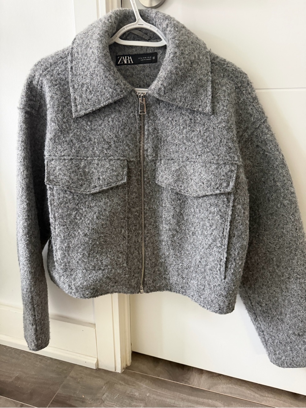 ZARA Gray Textured Zip-Front Utility Jacket